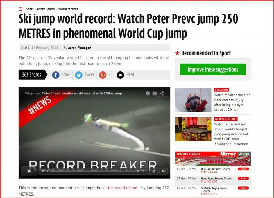 Peter Prevc, rekord