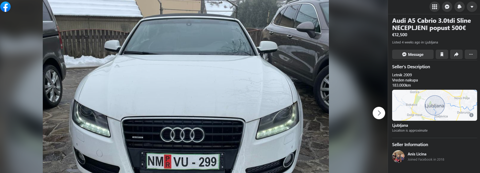 Audi A5 Cabrio 3.0tdi Sline oglas FB | Avtor: PrtSc