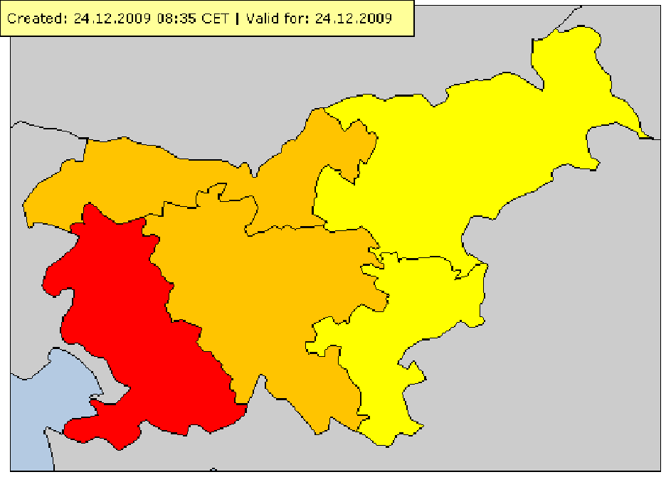 Najhuje je bilo na zahodu in v osrednji Sloveniji. (Foto: Meteoalarm)