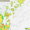 Najvišja jakost padavin je označena z rdečo barvo (radarska slika ob 17.00). (Fo