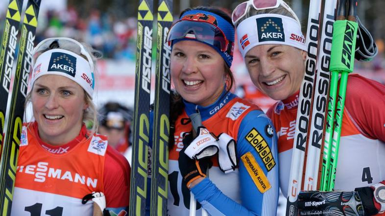 Therese Johaug, Kerttu Niskanen in Astrid Jacobsen po tekmi v Lenzerheideju.