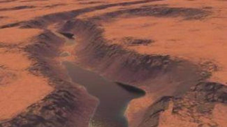 Upodobitev jezera na Marsu.