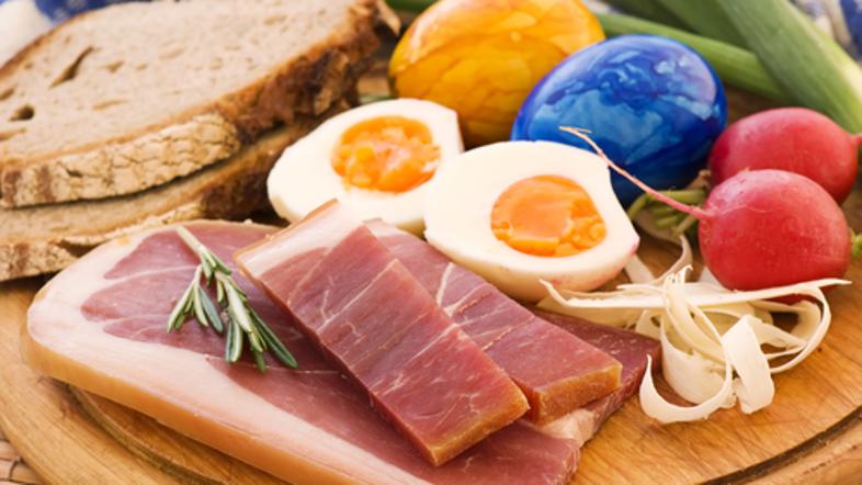 velikonočni zajtrk, pirhi, jajčka, šunka