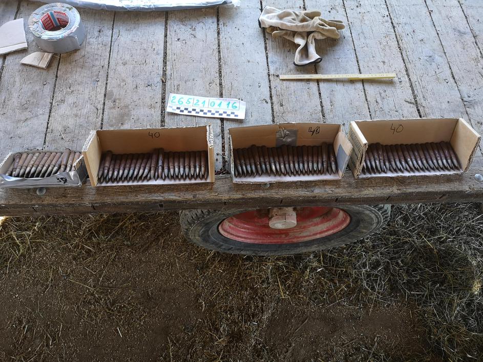 Pehotno strelivo znamke Mauser kaliber 7,92 mm. Najdba vas Volaka, občina Gorenja vas Poljane