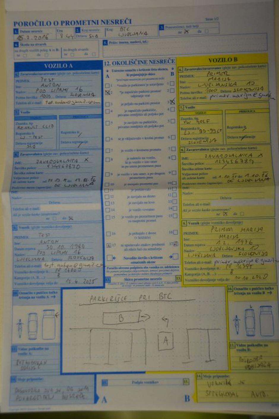 Evropsko poročilo o prometni nezgodi | Avtor: Gregor Prebil