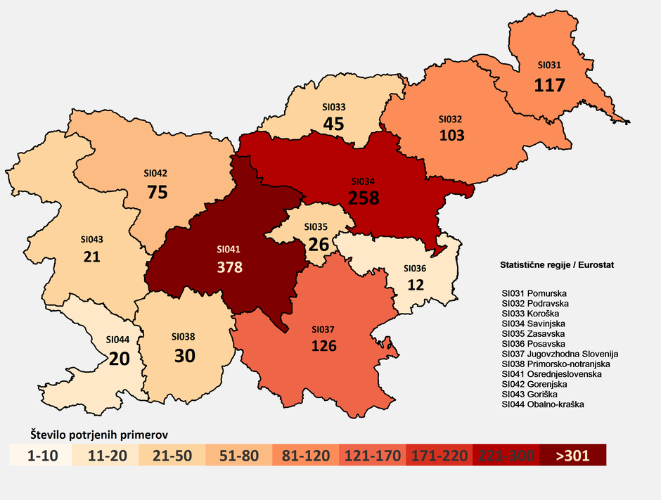 Okuženi po regijah 14. 4. | Avtor: NIJZ