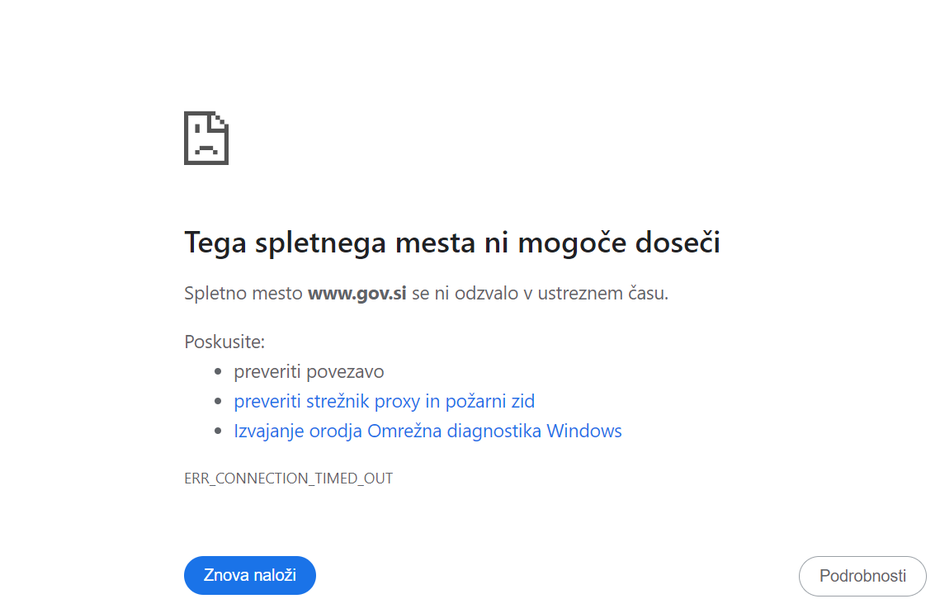 Nedostopna spletna stran gov.si | Avtor: Žurnal24 