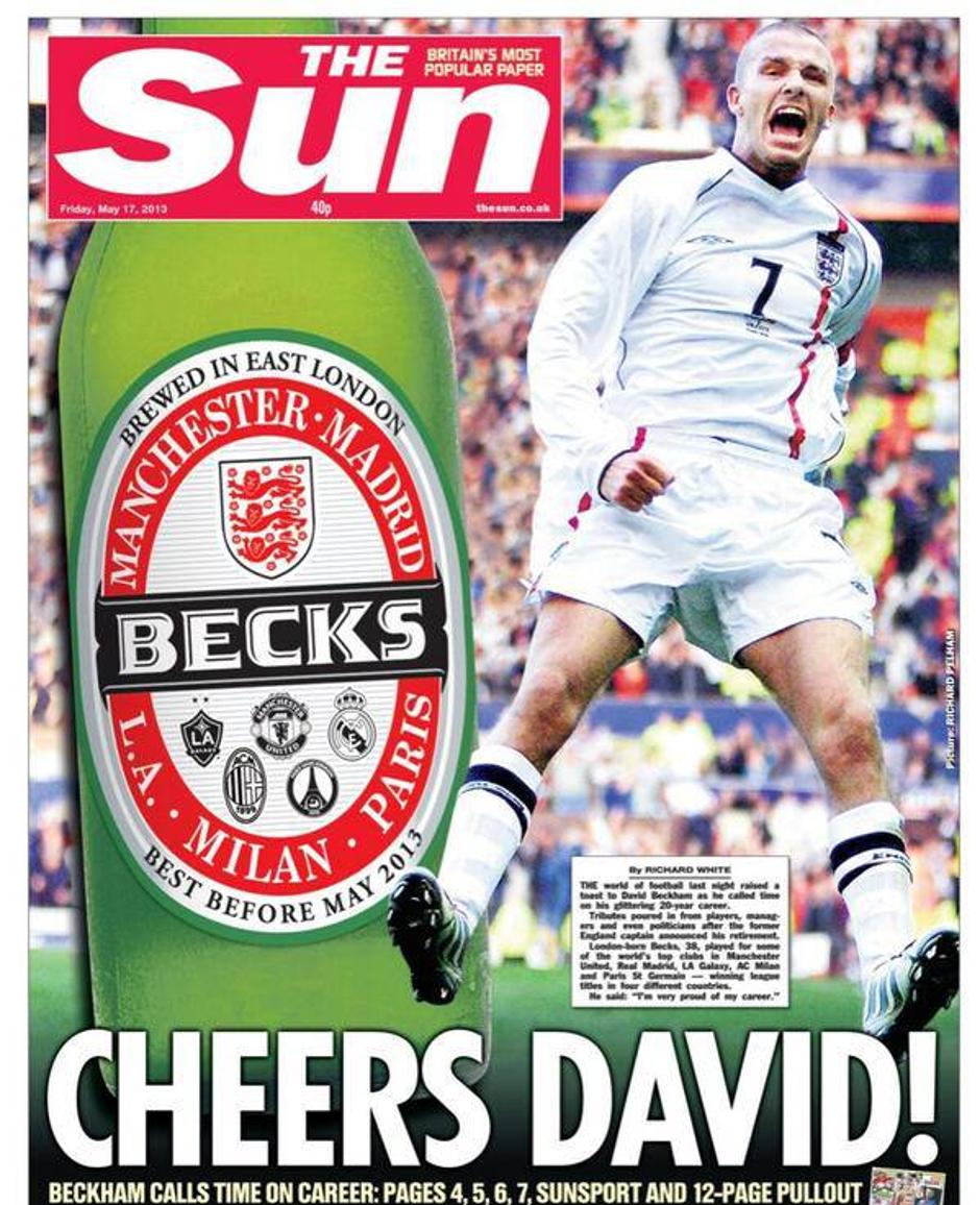 Beckham Becks pivo The Sun naslovnica slovo upokojitev | Avtor: Facebook