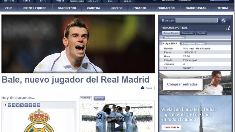 Bale Real Madrid uradna stran Tottenham prestop