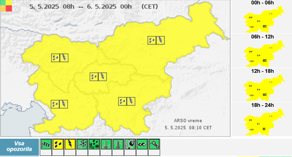 Opozorilo, vreme 5. maj | Avtor: ARSO