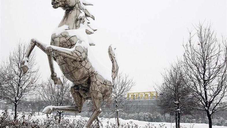 Ferrari Maranello sneg sneženje poskočni konjiček konj