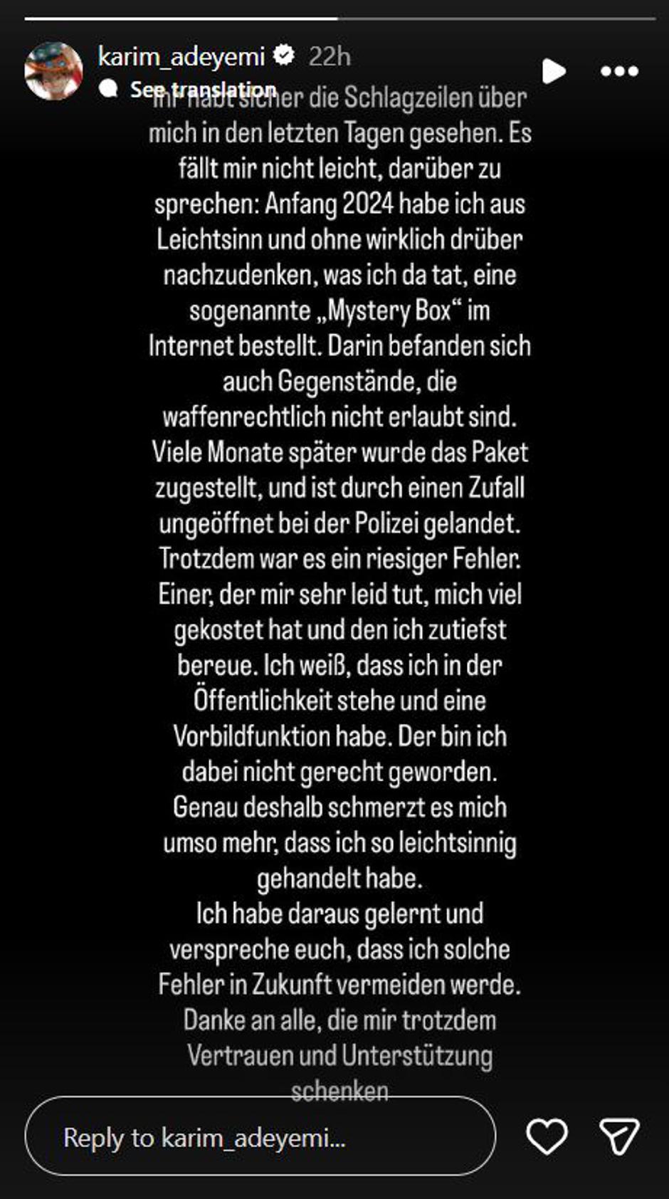 Adeyemijevo opravičilo | Avtor: Instagram