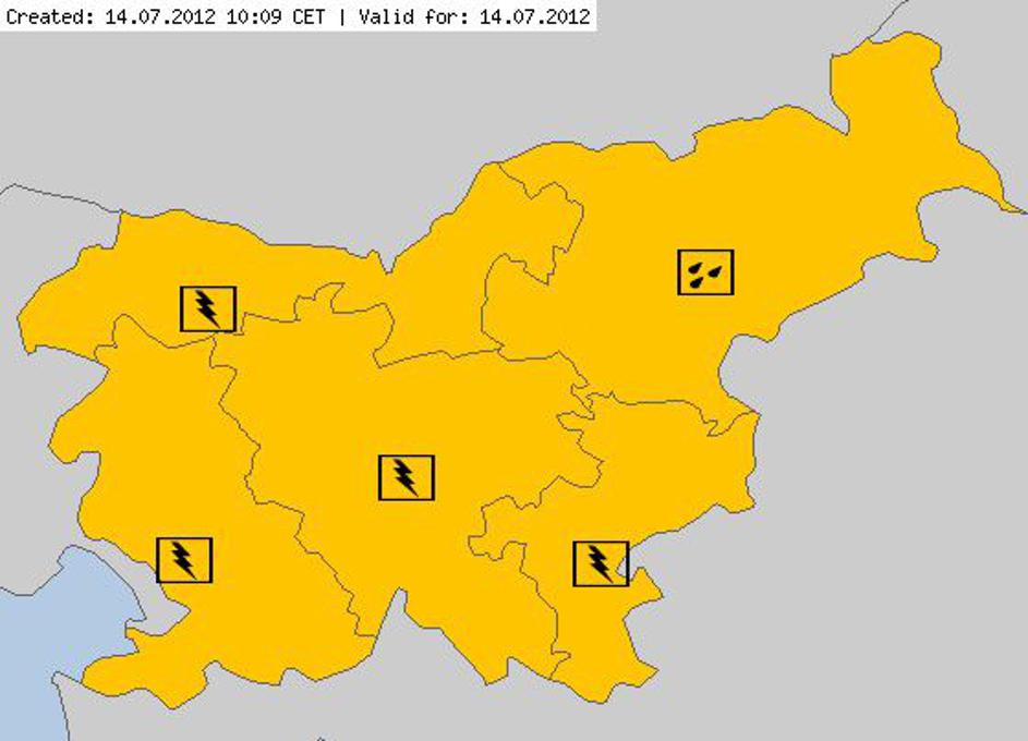 Meteoalarm, opozorilo za soboto 14. julija 2012