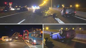 Prometna nesreča, avtomobili padli s tovornjaka