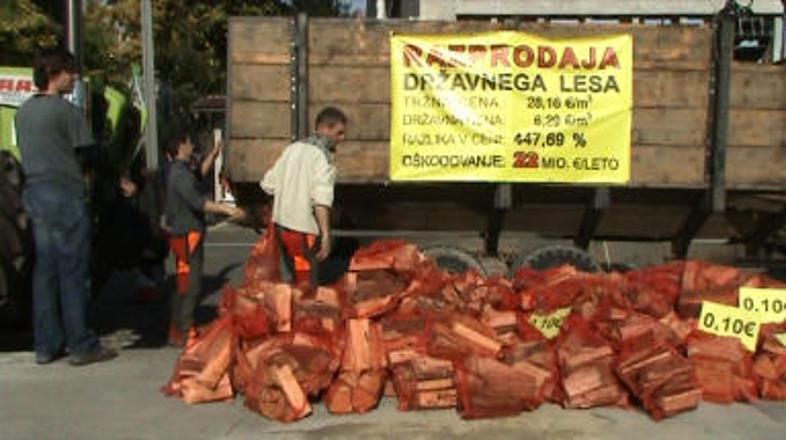 Pred parlamentom so se v znak protesta zbrali predstavniki gozdarskih podjetij i