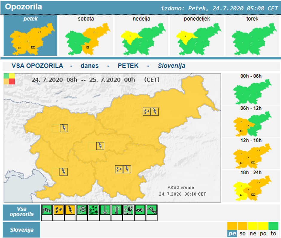 ARSO opozorilo za 24. 7. 2020 | Avtor: Arso 