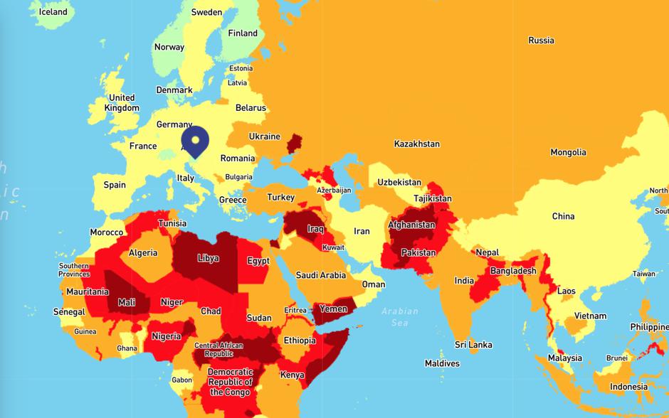 www.travelriskmap.com/#/planner/map/security | Avtor: www.travelriskmap.com/#/planner/map/security