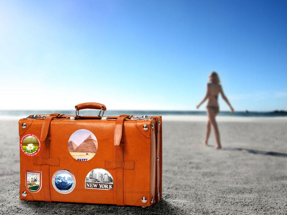 potovanje, plaža, kovček
