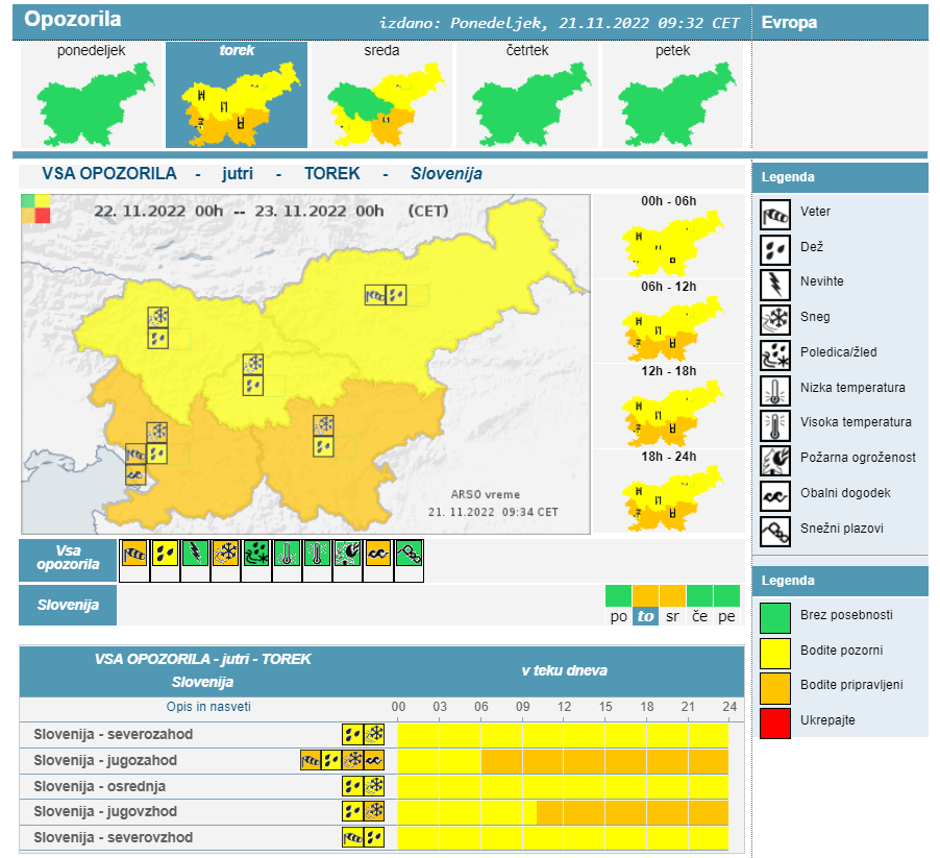 Opozorilo | Avtor: Arso/meteo.si