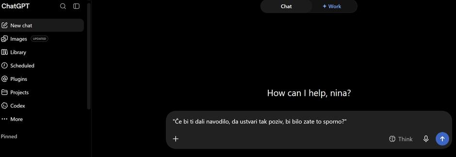 ChatGPT screenshot | Avtor: zajem zaslona