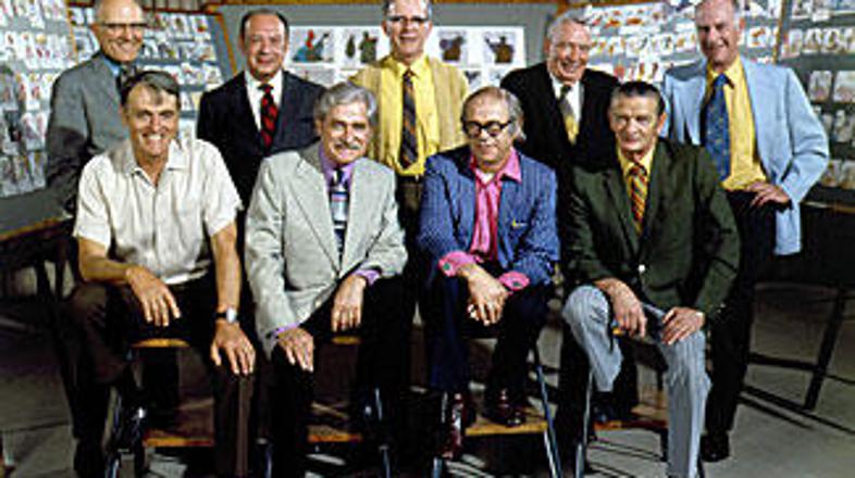 Deveterica starcev od leve proti desni: Milt Kahl, Woolie Reitherman, Marc Davis