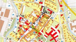 Ulice in javne površine, ki bodo zaprte zaradi vaje, so označene z rdečo. (Foto: