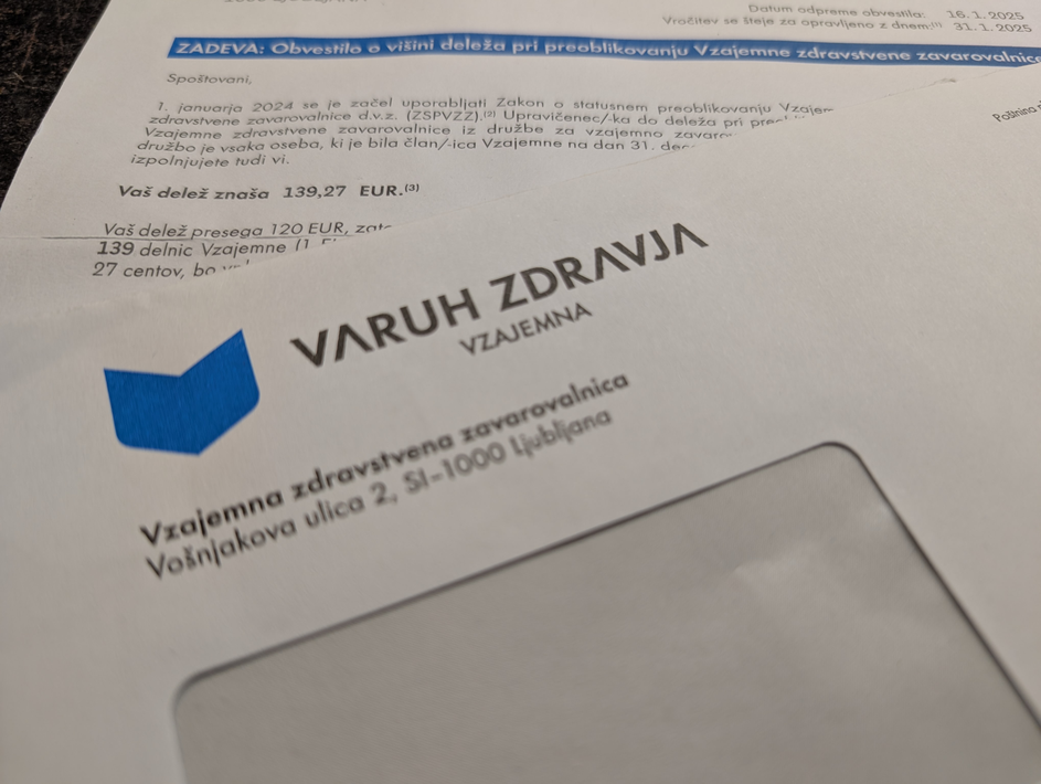 Obvestilo, ki ga je Vzajemna poslala nekdanjim zavarovancem