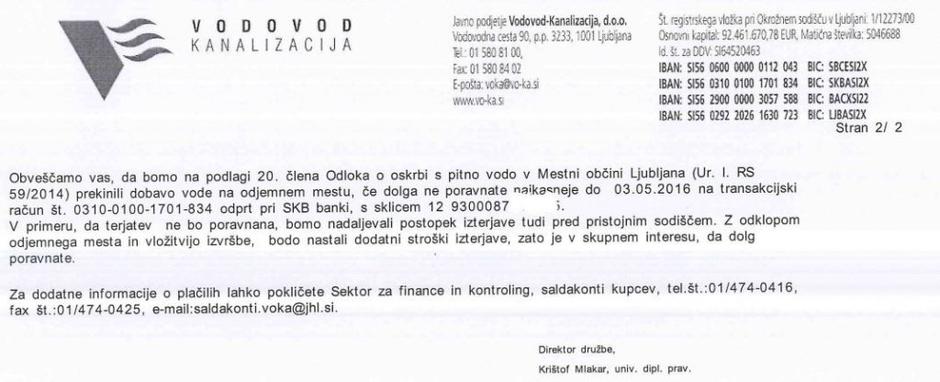 Opomin za neplačilo vode | Avtor: zurnal24.si