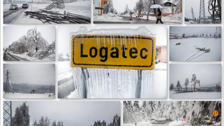 Sneg in žled v Logatcu