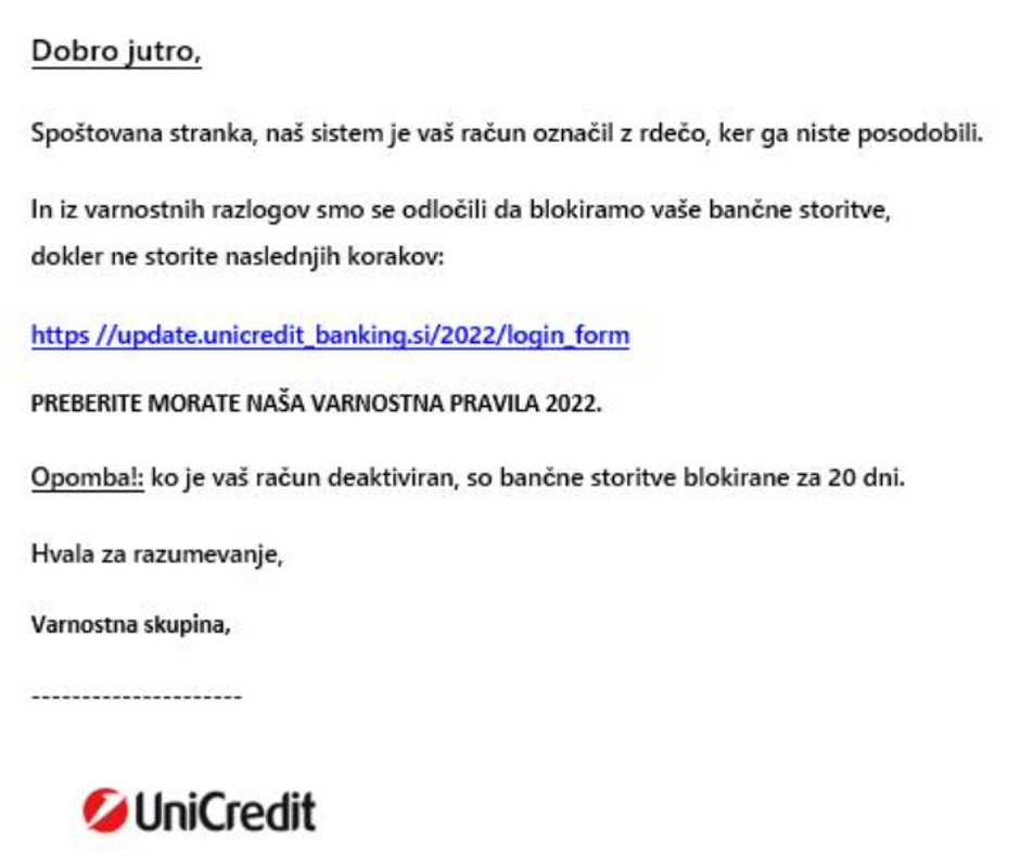 Zlonamerno elektronsko sporočilo, phishing | Avtor: Unicredit
