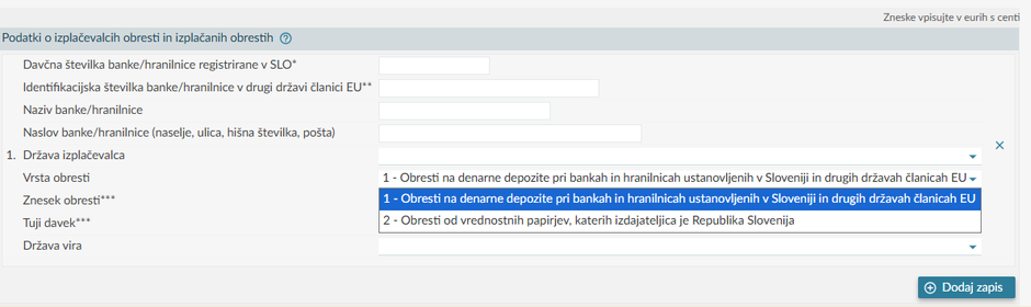 Napoved dohodnine od obresti | Avtor: slika zaslona
