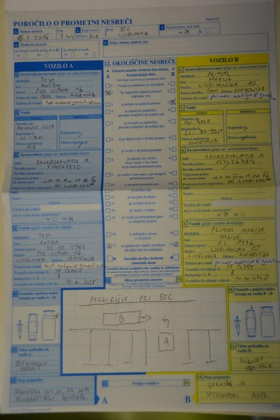 Evropsko poročilo o prometni nezgodi | Avtor: Gregor Prebil