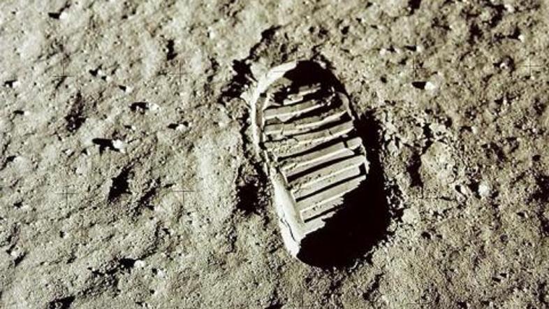 Odtis, ki ga je na Luni pustil Edwin Aldrin.