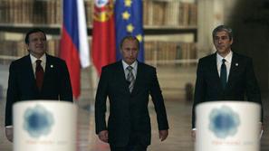 Jose Manuel Barroso, Vladimir Putin in Jose Socrates po srečanju.
