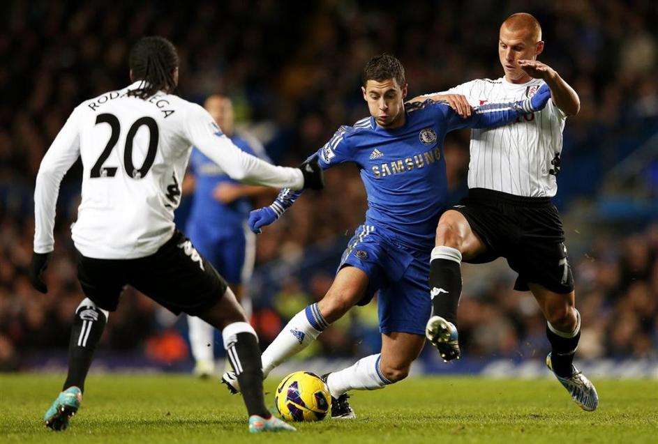 Hazard Sidwell Rodallega Chelsea Fulham Premier League Anglija liga prvenstvo