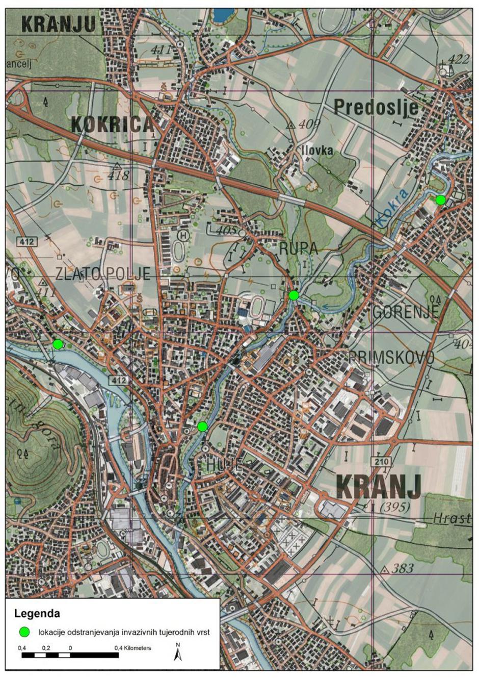 Zemljevid lokacij čiščenja v Mestni občini Kranj | Avtor: arhiv Mestna občina Kranj