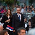 Urška Bačovnik Janša in Janez Janša na državni proslavi na Kongresnem trgu