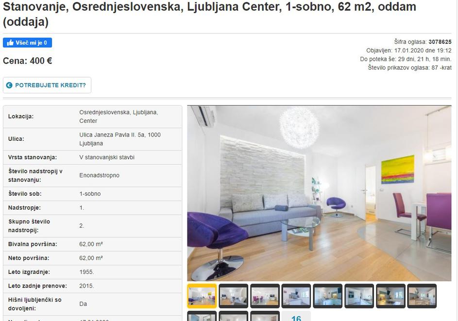Fotografije lažnega stanovanja, ki se oddaja na bolha.com