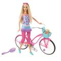 Barbie kolesarka vozi prečudovito roza kolo s košarico, v kateri prevaža svojega
