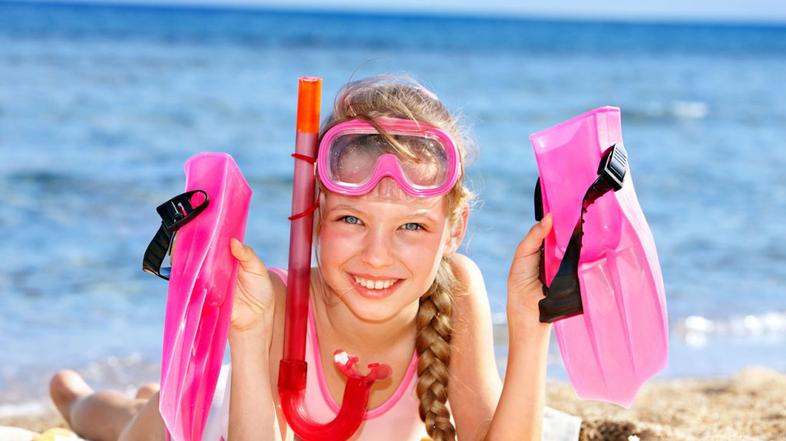 plavanje, plaža, deklica