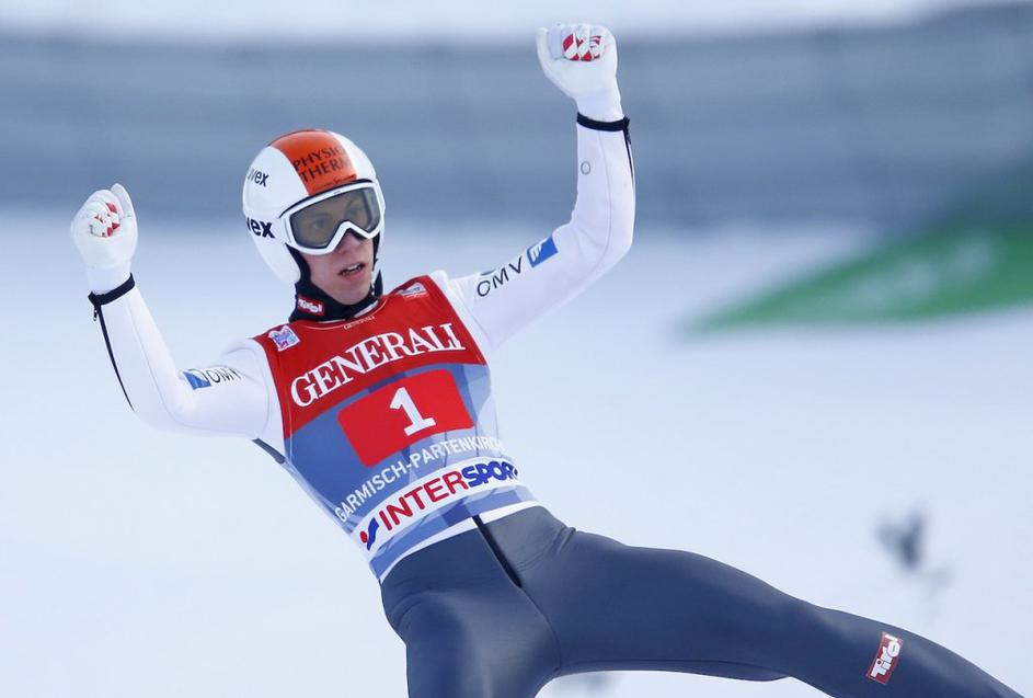 Avstrijec Thomas Diethart po zmagi v Garmischu.