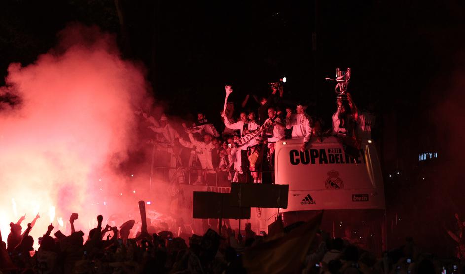 Slavje nogometašev madridskega Reala po zmagi nad Barcelono v finalu kraljevega 