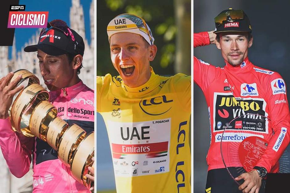 Primož Roglič, Tadej Pogačar, Egan Bernal | Avtor: Reševalni pas/Twitter