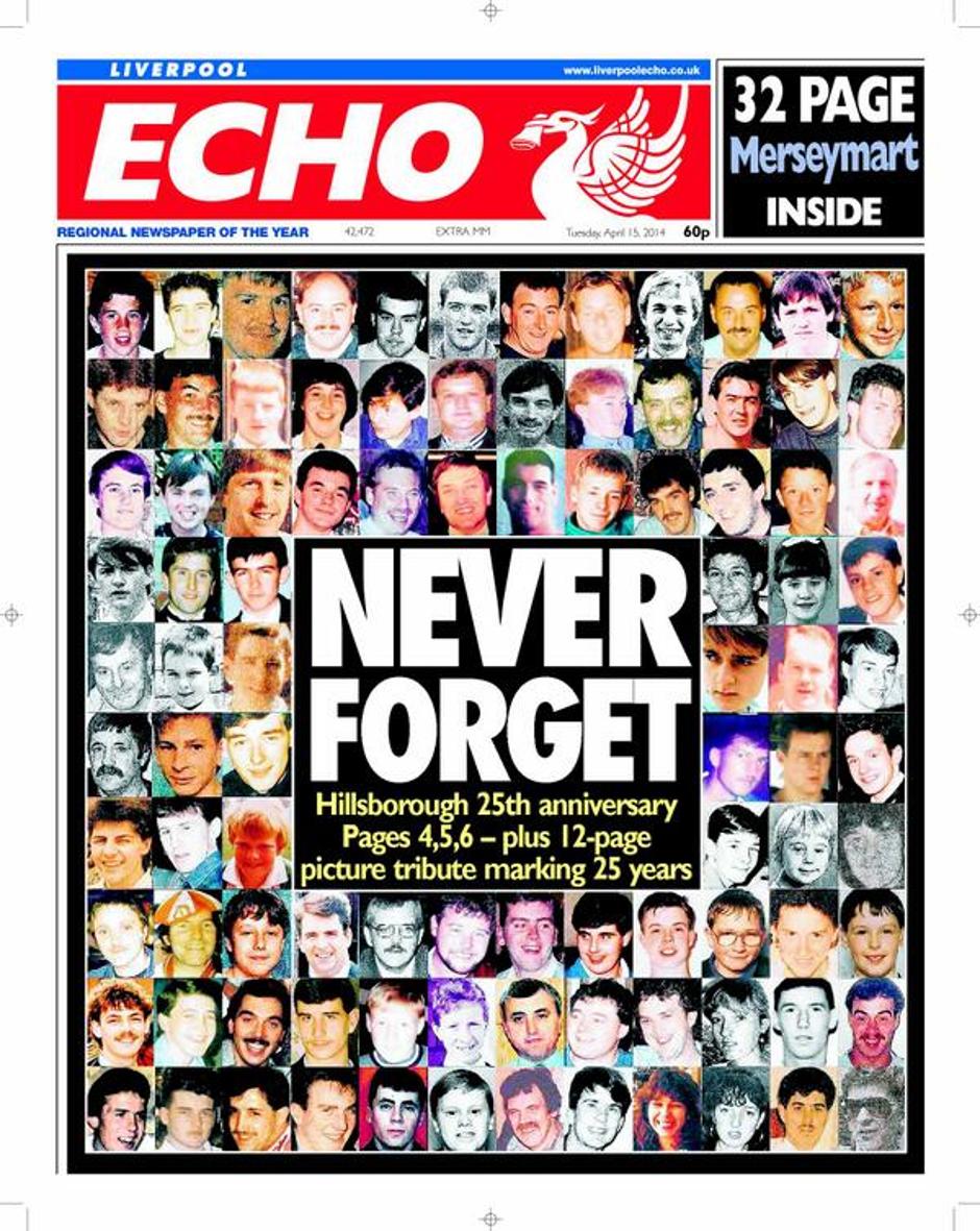 Liverpool Echo Hillsborough obletnica smrti tragedija | Avtor: Reševalni pas/Twitter