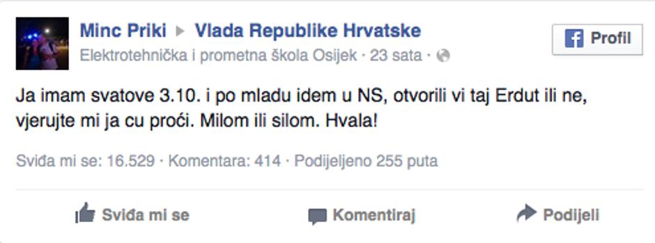 Sporočilo vladi | Avtor: Facebook
