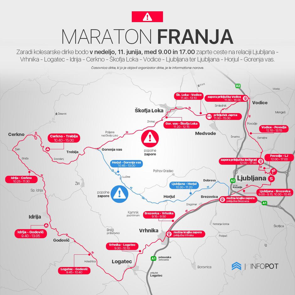 Maraton Franja, ceste zaprte | Avtor: PU Kranj