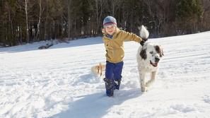 Pes in otrok na snegu