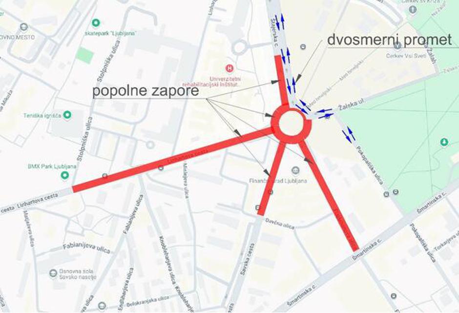 Prenova krožišča Žale, zapore cest | Avtor: Mestna občina Ljubljana