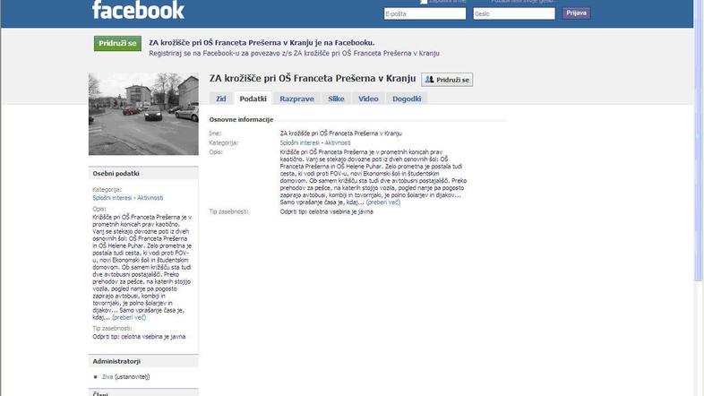 Naslov skupine na družabni spletni strani Facebook je Za krožišče pri OŠ Francet