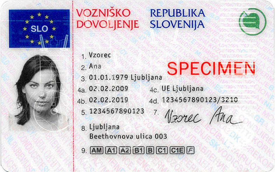 Prednja stran novega vozniškega dovoljenja